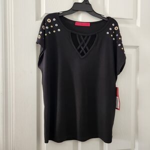 Stylish Black Tee with Grommet Details